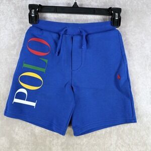 Polo‎ Ralph Lauren Shorts Youth Boys Size 7 Blue Double Knit Spell Out Logo